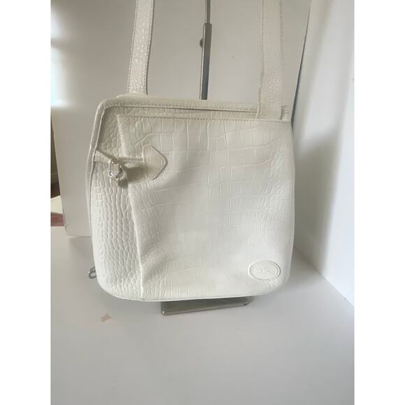 Longchamp White Croc Embossed Crossbody Satchel Minimalist Handbag - Picture 9 of 11
